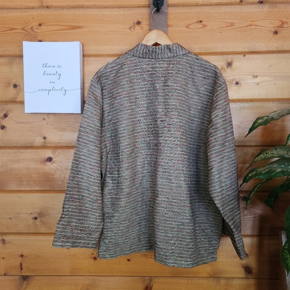 JM Collection Silk Blend Slub‎ Knit Striped Button Up Jacket Blazer Shacket Sz L - Picture 6 of 9